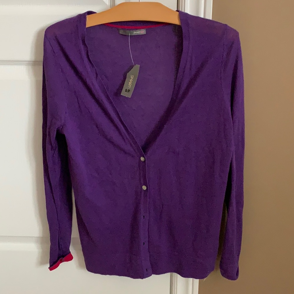 purple and magenta cardigan